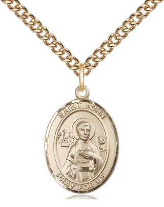 14kt Gold Saint John the Apostle Medal Engraved Catholic Saint Jewelry