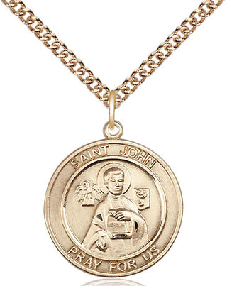 14kt Gold Saint John the Apostle Medal Engraved Catholic Saint Jewelry