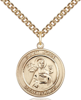 14kt Gold Saint John the Apostle Medal Engraved Catholic Saint Jewelry