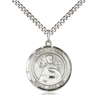 Sterling Silver Saint John the Apostle Medal Religious Jewelry Engraved Catholic Saint Jewelry