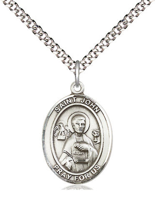 Sterling Silver Saint John the Apostle Medal Religious Jewelry Engraved Catholic Saint Jewelry