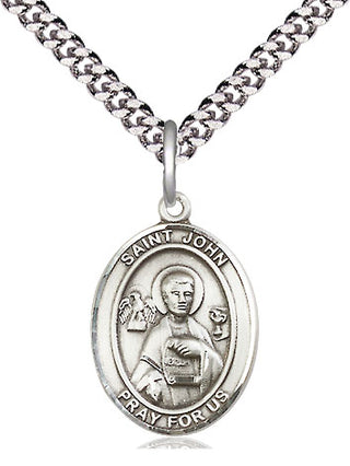 Sterling Silver Saint John the Apostle Medal Religious Jewelry Engraved Catholic Saint Jewelry