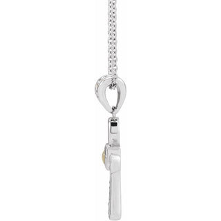 Platinum Natural White Opal & .04 CTW Natural Diamond Ankh Cross 16-18' Necklace