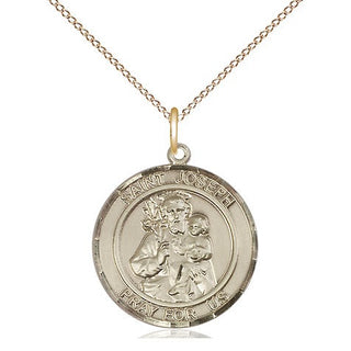 14kt Gold Saint Joseph Medal Engraved Catholic Saint Jewelry
