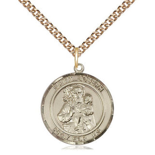 14kt Gold Saint Joseph Medal Engraved Catholic Saint Jewelry