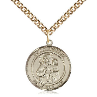 14kt Gold Saint Joseph Medal Engraved Catholic Saint Jewelry