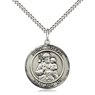 Pewter Saint Joseph Medal Religious Jewelry Engraved Catholic Saint Jewelry
