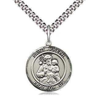 Pewter Saint Joseph Medal Religious Jewelry Engraved Catholic Saint Jewelry