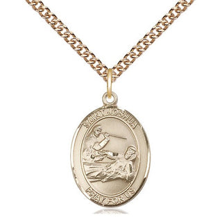 14kt Gold Saint Joshua Medal Engraved Catholic Saint Jewelry