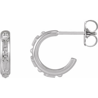 14K White Rosary Hoop Earrings