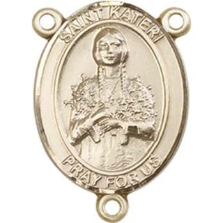 14kt Gold Saint Kateri Tekakwitha Rosary Center Rosary Center Engraved Catholic Saint Jewelry