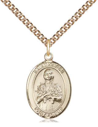 14kt Gold Filled Saint Kateri Medal Religious Jewelry Engraved Catholic Saint Jewelry