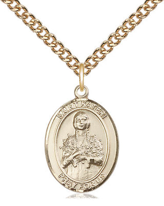14kt Gold Filled Saint Kateri Medal Religious Jewelry Engraved Catholic Saint Jewelry