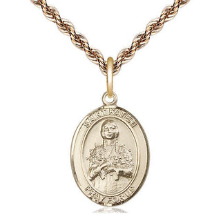 14kt Gold Filled Saint Kateri Medal Religious Jewelry Engraved Catholic Saint Jewelry