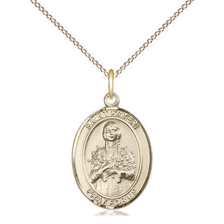 14kt Gold Saint Kateri Medal Engraved Catholic Saint Jewelry