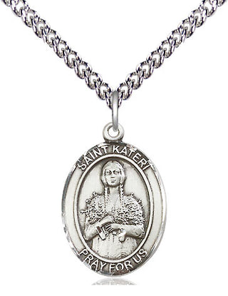 Sterling Silver Saint Kateri Medal Religious Jewelry Engraved Catholic Saint Jewelry