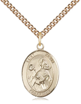 14kt Gold Saint Kevin Medal Engraved Catholic Saint Jewelry