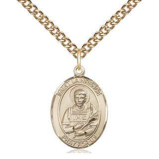 14kt Gold Saint Lawrence Medal Engraved Catholic Saint Jewelry