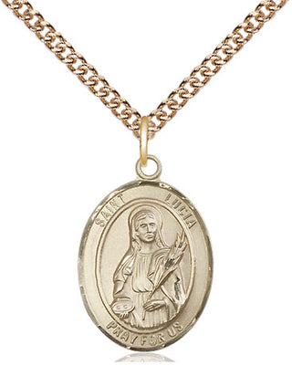 14kt Gold Saint Lucia of Syracuse Medal Engraved Catholic Saint Jewelry