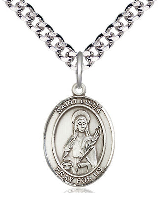 Pewter Saint Lucia of Syracuse Medal Religious Jewelry Engraved Catholic Saint Jewelry