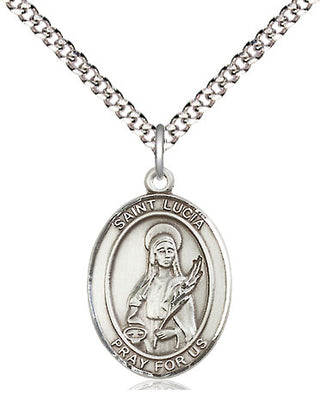 Pewter Saint Lucia of Syracuse Medal Religious Jewelry Engraved Catholic Saint Jewelry