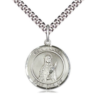 Pewter Saint Lucia of Syracuse Medal Religious Jewelry Engraved Catholic Saint Jewelry
