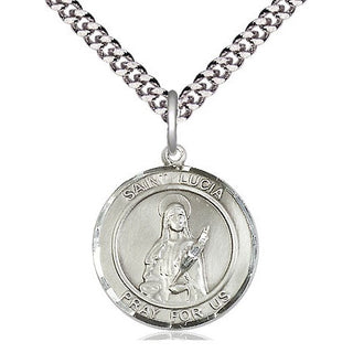 Pewter Saint Lucia of Syracuse Medal Religious Jewelry Engraved Catholic Saint Jewelry