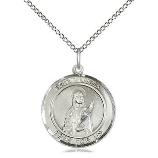 Sterling Silver Saint Lucia of Syracuse Medal Religious Jewelry Engraved Catholic Saint Jewelry