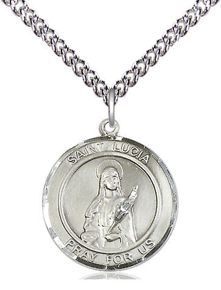 Sterling Silver Saint Lucia of Syracuse Medal Religious Jewelry Engraved Catholic Saint Jewelry