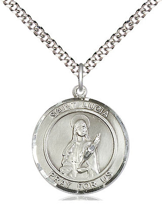 Sterling Silver Saint Lucia of Syracuse Medal Religious Jewelry Engraved Catholic Saint Jewelry