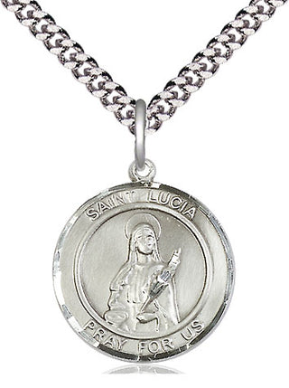 Sterling Silver Saint Lucia of Syracuse Medal Religious Jewelry Engraved Catholic Saint Jewelry