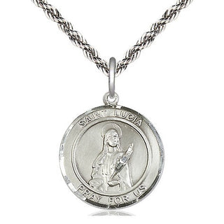 Sterling Silver Saint Lucia of Syracuse Medal Religious Jewelry Engraved Catholic Saint Jewelry