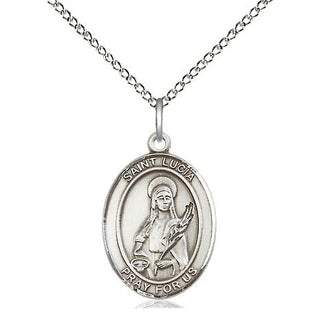 Sterling Silver Saint Lucia of Syracuse Medal Religious Jewelry Engraved Catholic Saint Jewelry