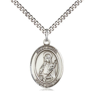 Sterling Silver Saint Lucia of Syracuse Medal Religious Jewelry Engraved Catholic Saint Jewelry