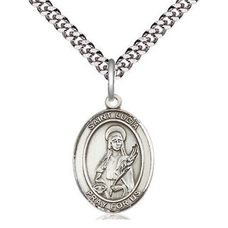 Sterling Silver Saint Lucia of Syracuse Medal Religious Jewelry Engraved Catholic Saint Jewelry