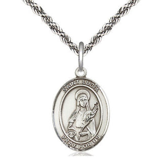 Sterling Silver Saint Lucia of Syracuse Medal Religious Jewelry Engraved Catholic Saint Jewelry