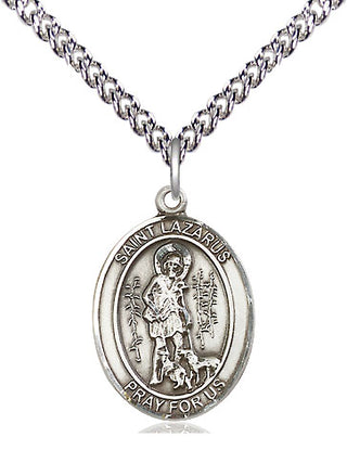 Sterling Silver Saint Lazarus Medal Religious Jewelry Engraved Catholic Saint Jewelry