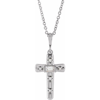 14K White 1/8 CTW Natural Diamond Cross 18" Necklace