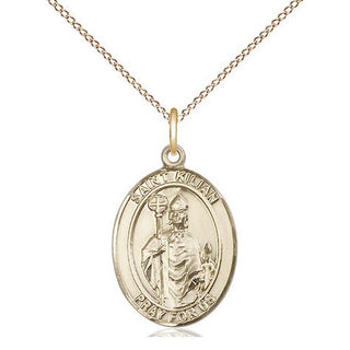 14kt Gold Saint Kilian Medal Engraved Catholic Saint Jewelry