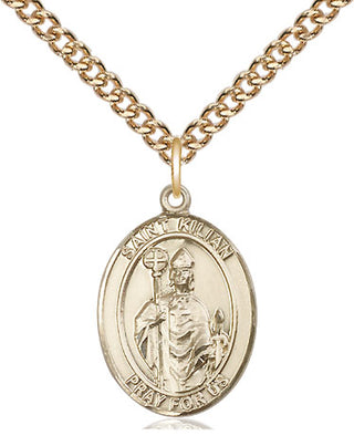 14kt Gold Saint Kilian Medal Engraved Catholic Saint Jewelry