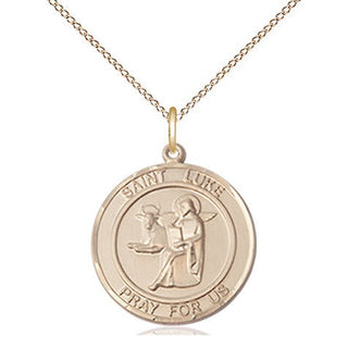 14kt Gold Saint Luke the Apostle Medal Engraved Catholic Saint Jewelry