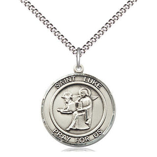 Pewter Saint Luke the Apostle Medal Religious Jewelry Engraved Catholic Saint Jewelry