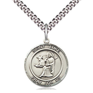 Pewter Saint Luke the Apostle Medal Religious Jewelry Engraved Catholic Saint Jewelry