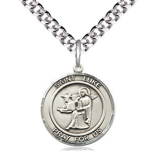 Pewter Saint Luke the Apostle Medal Religious Jewelry Engraved Catholic Saint Jewelry