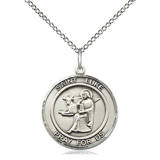 Sterling Silver Saint Luke the Apostle Medal Religious Jewelry Engraved Catholic Saint Jewelry