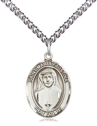 Sterling Silver Saint Maria Faustina Medal Religious Jewelry Engraved Catholic Saint Jewelry
