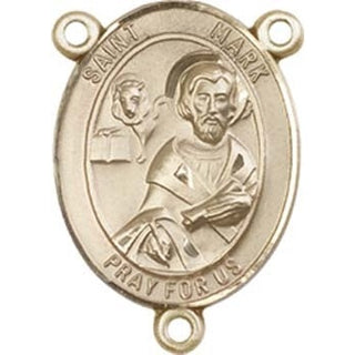 14kt Gold Saint Mark the Evangelist Rosary Center Rosary Center Engraved Catholic Saint Jewelry