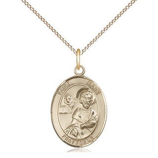 14kt Gold Saint Mark the Evangelist Medal Engraved Catholic Saint Jewelry