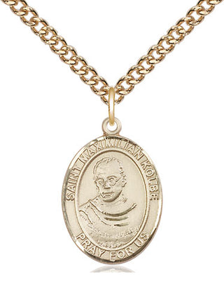 14kt Gold Saint Maximilian Kolbe Medal Engraved Catholic Saint Jewelry
