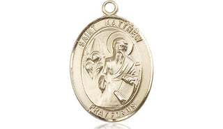14kt Gold Saint Matthew the Apostle Medal Engraved Catholic Saint Jewelry